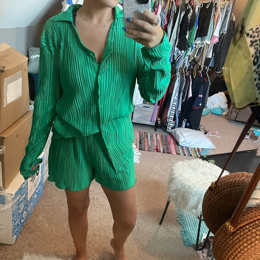 Green Women's Button Up Set